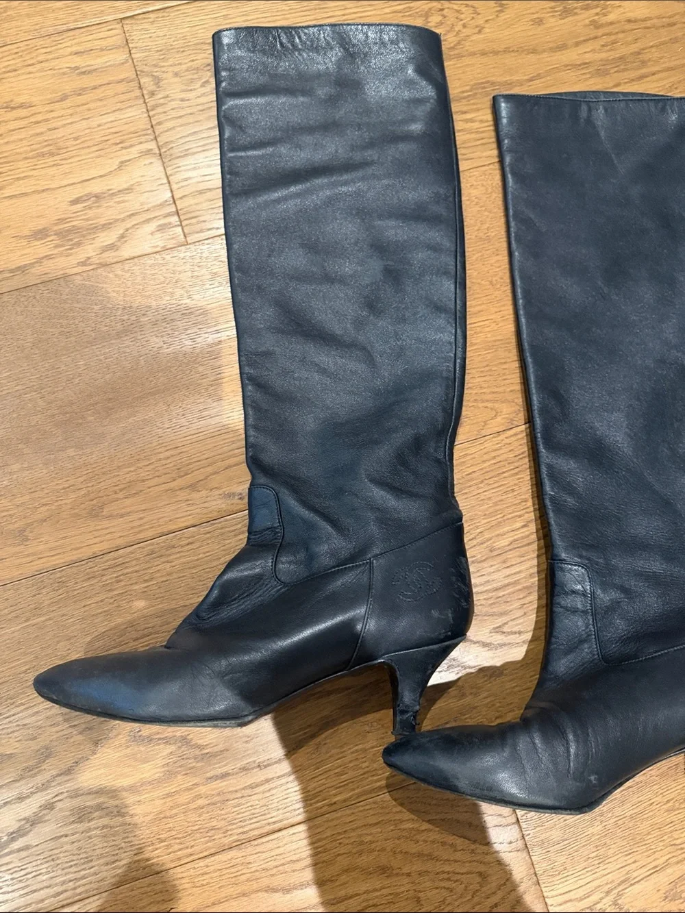 Chanel Classic Black Knee-High Leather Boots